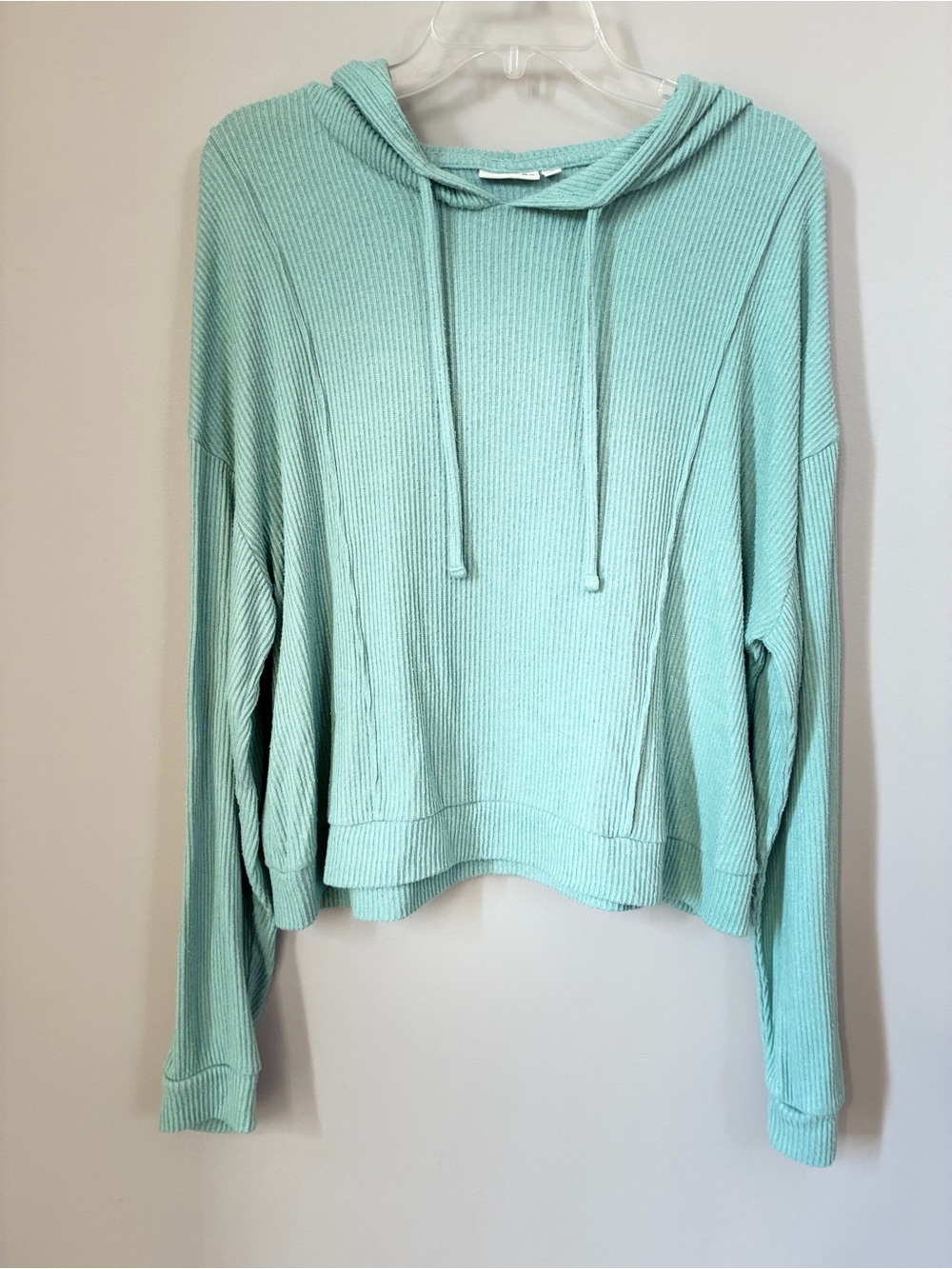 SO Mint Green Ribbed Hoodie Long Sleeve Pullover Size L